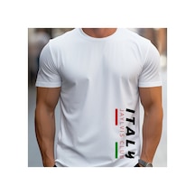 Caddemia Yaz Moda Gündelik Spor Bol Kesim Büyük Beden İtalya Mektup Baskılı Yuvarlak Beyaz 2XL