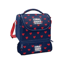Coral High Beslenme Çantası Ve Üç Gözlü Kalemlik Seti - Lacivert Kırmızı Kalp Desenli Kız Çocuk 37129 Lacivert - Kırmızı