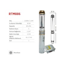 Rtrmax Rtm886 Derin Kuyu Dalgıç Pompa Monofaze 1.5Hp - 1100W