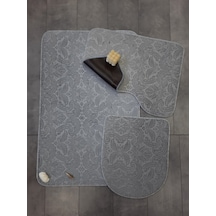 Bonny Home Ultrasoft Desenli 3lü Gri Klozet Takımı Banyo Halısı Gri