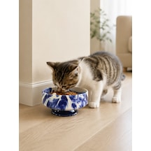 Mama Kabı Kedi Ve Köpek 1 Adet Doğal Mama Veya Su Kabı Lacivert Marble