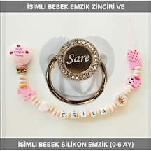 Sahi Aksesuar İsimli Bebek Emzik Zinciri ve Bebek Silikon Emzik BEZYI243 Gri