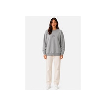 Herkesemoda Joy Baskı Detaylı Şardonlu 2 İplik Bisiklet Yaka Sweatshirt Gri