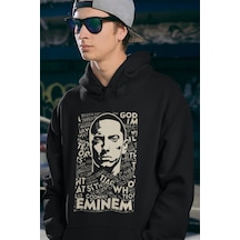 Sevbano Eminem Rapper Baskılı Unisex Oversize Hoodie Siyah