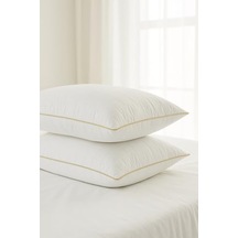 Formeya 2 Adet Gold Detaylı Gold Rengi Biyeli Nanojel Yastık 1100 Gram 50x70 Cm, Lüks Otel Yastığı Açık Bej