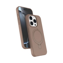 Newface Apple Apple iPhone Uyumlu  15 Pro Max Regal Magsafe Standlı Kapak - Çöl Titanyum Bej