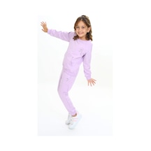 Toontoy Kids Toontoy Kız Çocuk Reglan Kol Kanguru Cepli Nakışlı Eşofman Takım Lila