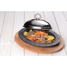 Lava Döner, Kebap Tabağı Siyah Mat Oval 28x20cm Kapaklı