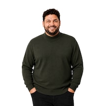 Battalmoda Erkek Büyük Beden Haki Yarım Balıkçı Pamuklu Kazak 3xl-4xl-5xl-6xl