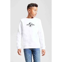 Tshirthane Universal Logo Baskılı Unisex Çocuk Beyaz Sweatshirt Beyaz