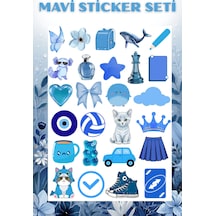 Mavi Estetik Sticker Seti Laptop, Ajanda Ve Defter İçin Premium Çıkartma Çok Renkli