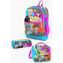 Coral High Kids Gri Mavi Pembe Anime Desenli 3 Lü Okul Çanta Seti Set0123737