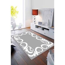 Gri Çerçeveli Kaymaz Tabanlı Makinede Yıkanabilir Halı Mk18n11