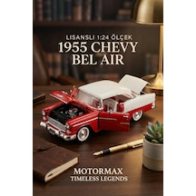 Motormax 1:24 1955 Chevy Bel Air Diecast Metal Model Araba Kırmızı Beyaz