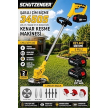 Schutzenger 3450S 5 Pilli Çift Bataryalı Şarjlı Çim Ot Biçme Makinesi Sarı 7 Başlıklı Tıppan Bakır Sargı