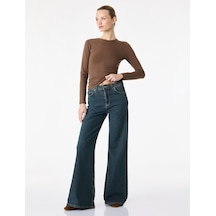 Koton Slim Fit Pamuklu Uzun Kollu Bisiklet Yaka Tişört Kahverengi 6sak50269ek Kahve