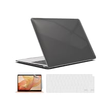 Apple Uyumlu MacBook Pro 13 Inç M1-m2 Çip A2338 Tam Alt Üst Kılıf Klavye Kılıfı Ekran Koruyucu Film siyah