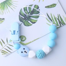 Plastik Klip Emzik Tutucu Memeler Bebek Bebek Diş Çıkarma Tasma Kayışı Sevimli Ayı Silikon Kolye Boncuk Klip Zinciri Şeffaf
