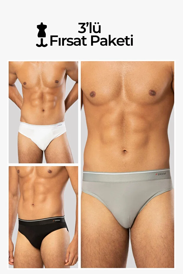 Erdem Erkek Karışık Pamuk Elastan Slip Külot-3'lü Paket- 1340k Gri