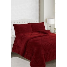 Ece Stripe Çift Kişilik Pelüş Yatak Örtüsü Bordo Bordo