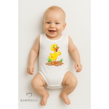 Babyden's %100 Pamuklu Hayvan Figürlü Kolsuz Çıtçıtlı Bebek Body Yazlık Unisex Zıbın Ördek Beyaz