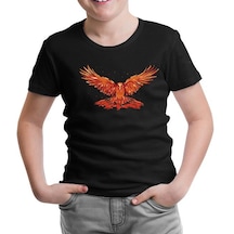 Flying Phoenix Bird Siyah Çocuk Tshirt 001