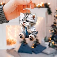 Kedi Amahtarlık Ve Araba Dikiz Ayna Süsü Sevimli Açık Gri