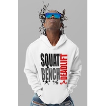 Sevbano Squat Bench Deadlift Bodybuilding Fitness Gym Baskılı Unisex Over beyaz
