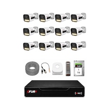 Fury 12 Kameralı Güvenlik Kamera Seti 4 Warm Led Gece Renkli Görüş 1 Tb Hdd 5500