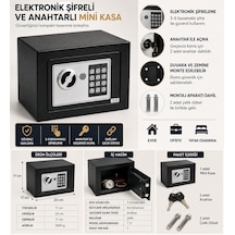 Elektronik Şifreli Anahtarlı Mini Kasa T17 Çelik Kasa 23x17x17 Cm 2 Anahtar + 2 Çelik Dübel