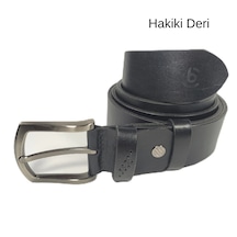 Hakiki Deri El Yapımı Siyah Kot Kemeri 4 Cm En / 4 Mm Kalınlık Siyah