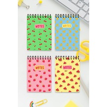 Karpuz -çilek Temalı 4'lü Set A6 Metal Üst Spiralli 2 Ad. Çizgili- 2 Ad. Kareli Karton Kapak Karpuz-çilek Tasarım Temalı 4'lü Set Defter Çok Renkli