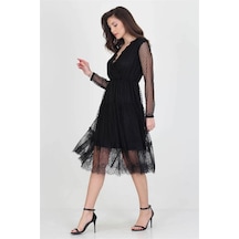 Neşeli Butik Neseli Butik Kruvaze Yaka Eteği Güpür Detaylı Yeni Sezon Elbise Nb0010 Siyah