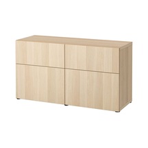 Dolap Kombinasyonu, Ağartılmış Meşe Görünümlü, 120x42x65 Cm, Lappvıken, Çıt Çıt Raylı Kahverengi