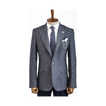 Wessi Kendinden Desenli Slim Fit Yün Erkek Lacivert Ceket Taba