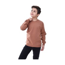 Zuzunga Basic Bisiklet Yaka Şardonlu Çocuk Sweatshirt 3-10 Yaş Kahverengi