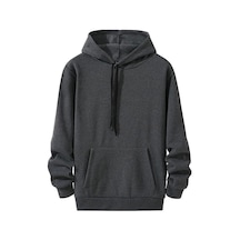 Kadın 3 İplik Pamuklu Kapüşonlu Kanguru Cepli Düz Oversize Hoodie Sweatshirt - Füme Çok Renkli
