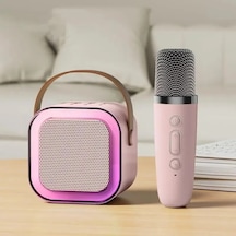 Bluetooth Hoparlör K12 Karaoke Makinesi Taşınabilir 5. Kablosuz Mikrofonlar İle Pink 1 Mic