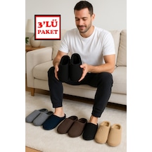Modafrato 3'lü Paket Velvet Erkek Terlik Ev Terliği Kışlık Yumuşak Tabanlı Çok Renkli