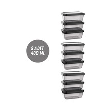 Saklama Kabı 9 Adet 400 Ml Saklama Kutusu Düzenleme Depolama Siyah