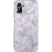 Xiaomi Redmi Note 10s Kamera Korumalı Kapak Floral Lila Tasarımlı Şeffaf Kılıf