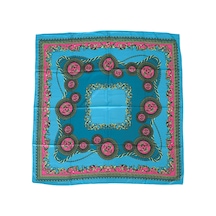 Tikitonki Geometrik Desenli Saten Turkuaz Eşarp - 90x90 Çok Renkli Çok Renkli