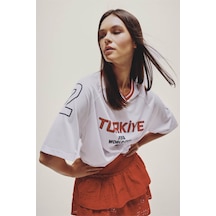 Defacto Oversize Türkiye Baskılı Beyaz Kadın T-shirt I1982ax/wt34