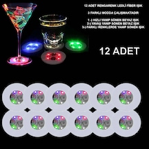 Renkli Led Işıklı Bardak Altlığı - 12 Adet, Pilli Beyaz