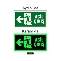 Fotolümen Fosforlu Acil Çıkış Sol Yön Levhası 10x30 Cm - 874367453