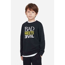 Tshirthane Bad Meets Evil Logo Baskılı Unisex Çocuk Siyah Sweatshirt Siyah
