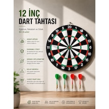 12 İnç Ahşap Dart Tahtası 4 Adet Metal Uçlu Dart Oku Dahil - Lisinya