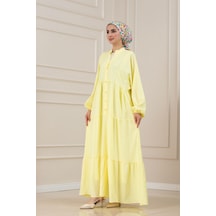 Sevitli Lilyum Kumaş Robalı Katya Elbise-sarı-5822