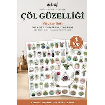 Kaktüs Ve Sukulent Sticker Seti 100 Adet - Saksı Bitki Çöl Çiçeği Botanik Ajanda Journal Çıkartma Çok Renkli