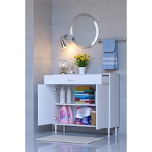 Eliusta Fre 90 Cm Çok Amaçlı Dolap 1 Raflı Tek Çekmeceli Banyo Mutfak Dolabı 90x88x32,5 Cm Organizer Dolap Beyaz